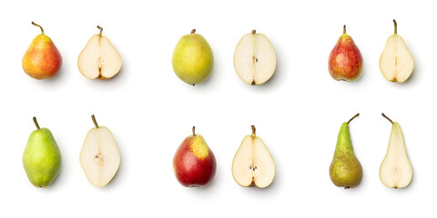 Collection of pears isolated on white background
