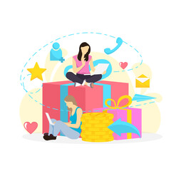illustration of a woman for refer a friend program promotion
