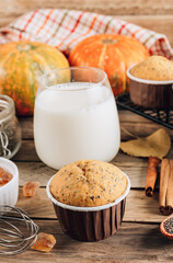 Homemade autumn pumpkin muffin with chia seeds