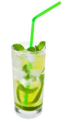 mojito cocktail with lime and leaf mint isolated