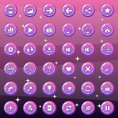Buttons and icon set design for game or web is gradient color. Vector illustration.