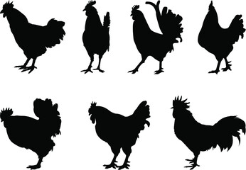 set of rooster silhouettes