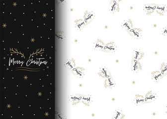 Merry Christmas lettering. New Year seamless pattern. Design for postcard, invitation, greeting card, poster, textile. Vector illustration.