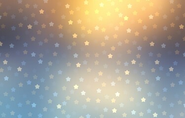 Winter holidays outdoor decorative illustration. Star sequins fly on blue yellow glowing transparent background. Xmas wonderful view.