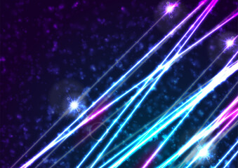 Fototapeta na wymiar Blue purple neon laser lines and bokeh lights abstract background. Vector design