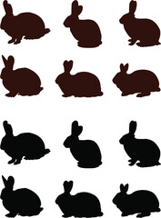 set of rabbit animals silhouettes