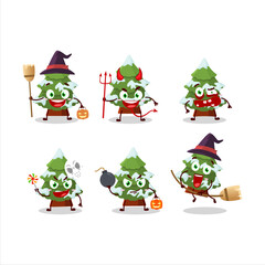 Halloween expression emoticons with cartoon character of green snow christmas tree