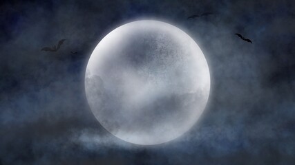 Halloween Night Background Spooky Moon , Illustration Wallpaper © NARANAT STUDIO