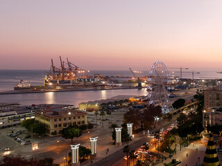 Malaga city view at night at christmas time