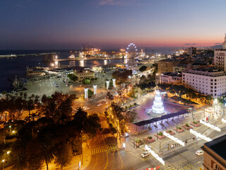 Fototapeta na wymiar Malaga city view at night at christmas time