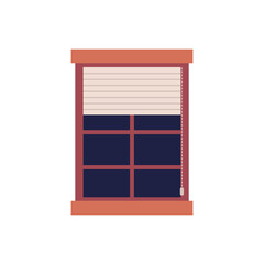 Fototapeta na wymiar Vintage wooden window frame with jalousie flat vector illustration isolated.