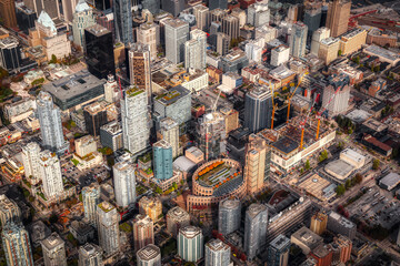 Aerial view of the City Buildings in Vancouver Downtown , British Columbia, Canada. Modern Cityscape