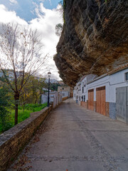 View of Streets and Houses on Rocks in Setenil de las Bodegas city