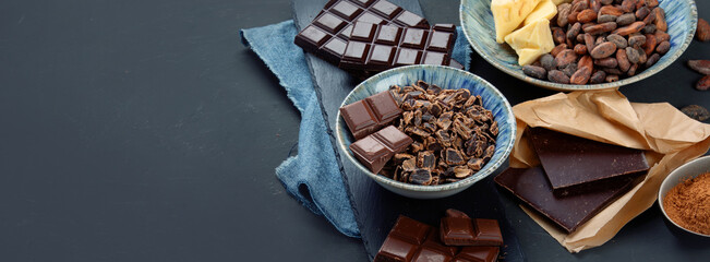 Delicious chocolate bars and pieces.