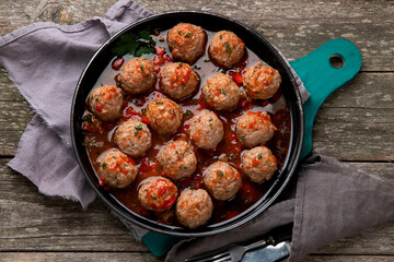 Traditional meatballs in frying pan