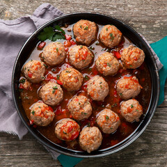 Traditional meatballs in frying pan
