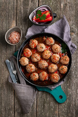 Traditional meatballs in frying pan