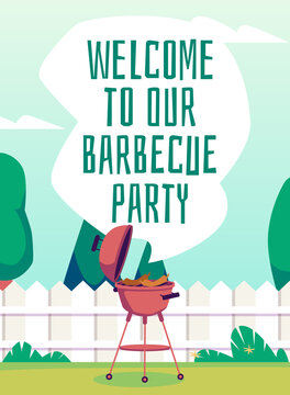 Vector poster with an invitation to home backyard barbecue party
