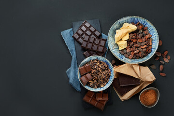Delicious chocolate bars and pieces.