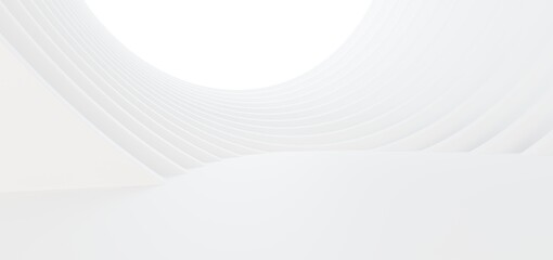 Luxury white abstract architectural minimalistic background. Contemporary showroom. Modern  exhibition stand. Empty gallery. Backlight. Polygonal Graphic Design. 3D illustration and rendering.