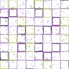 Seamless pattern. Sloppy checkered texture. Purple, violet, lilac, green, white.
