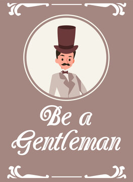 Card or poster design with gentleman with moustache, flat vector illustration.