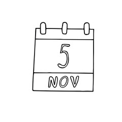 calendar hand drawn in doodle style. November 5. World Tsunami Awareness Day, date. icon, sticker, element, design. planning, business holiday