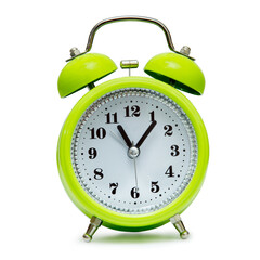 Alarm clock in retro style on white background, isolate
