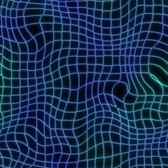 Neon light on black geometric shape seamless repeat pattern. High quality illustration. Funky nightlife retro revival design. Futuristic geo dramatic glow lighting. 