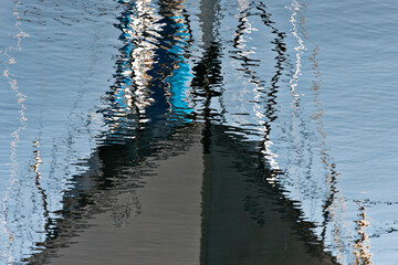 A boat reflection on the water surface