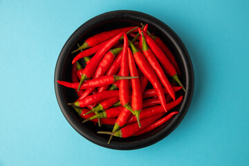 hot red chili, on blue background