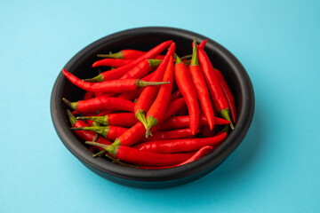hot red chili, on blue background