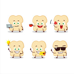 Slice of bread cartoon character with various types of business emoticons