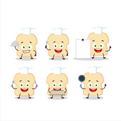 Cartoon character of slice of bread with various chef emoticons