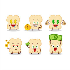 Slice of bread cartoon character with cute emoticon bring money