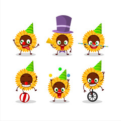 Obraz premium Cartoon character of sunflower with various circus shows