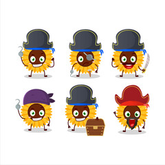Cartoon character of sunflower with various pirates emoticons