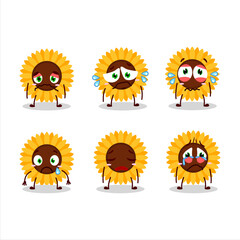 Sunflower cartoon in character with sad expression