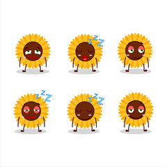 Cartoon character of sunflower with sleepy expression