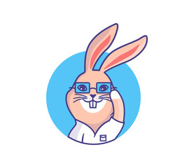 The logo of a bunny-doctor. Cartoonish rabbit girl is a medic