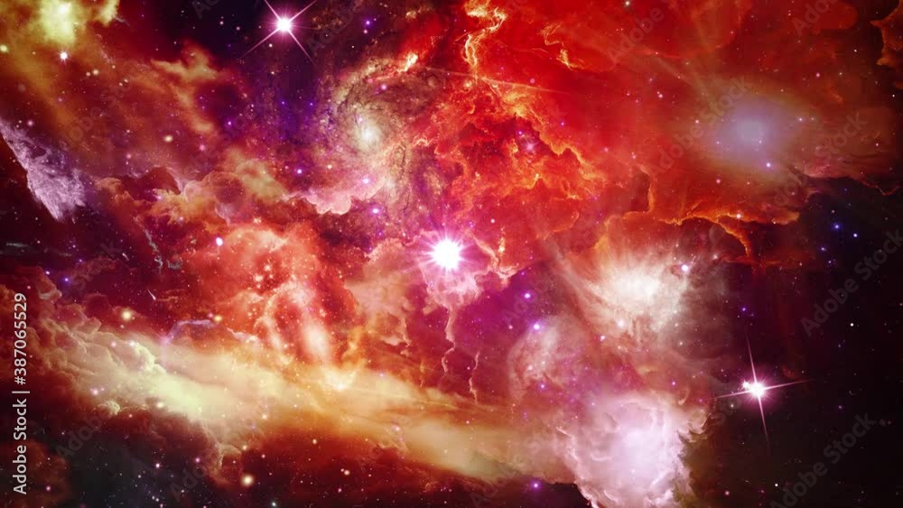 Wall mural 4k 3d rendering seamless loop traveling through star fields in milky way stars animation. deep red p
