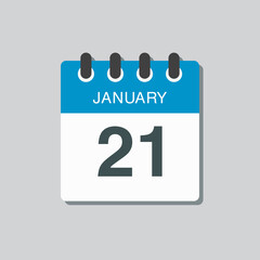 Icon day date 21 January, template calendar page