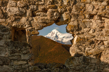 Mount Kazbek in the mourning. View from Ingushetia, Russia