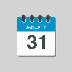 Icon day date 31 January, template calendar page