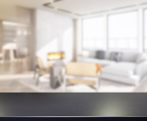 Table Top And Blur Living Room Of  Background
