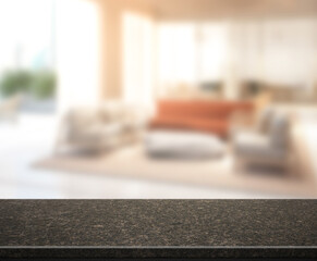 Table Top And Blur Living Room Of  Background
