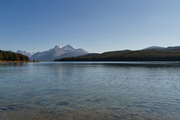 Maligne Lake on a Clear Autumn Day