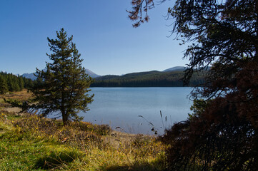 Maligne Lake on a Clear Autumn Day