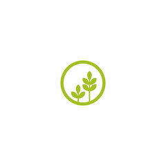Vegan, veggie product label. Green leaves in circle icon.
