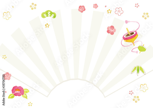 お正月背景 扇子とお正月水彩イラスト Wall Mural Wallpaper Murals Perori